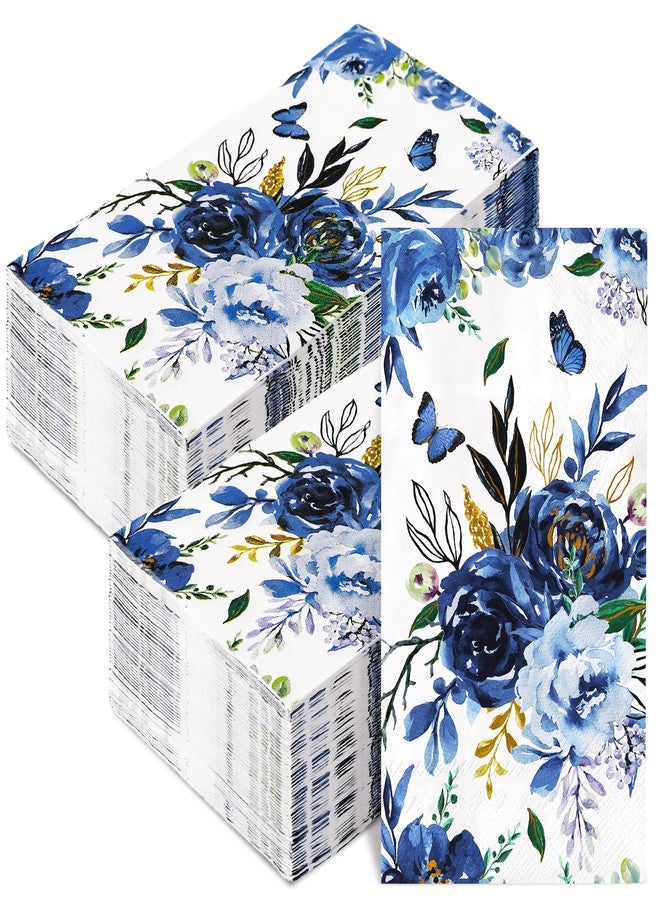 Whaline 80 Sheet Navy Blue Floral Guest Napkins Blue White Flower Disposable Napkins Watercolor Spring Peony Decorative Hand Paper Towel Napkins for Bathroom Wedding Holiday Birthday Party Supplies - Image 1